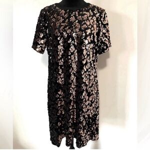 Anthropologie Andi RO & DE Sequin Tee Dress Black Gold Sparkle Glam Prom Party M